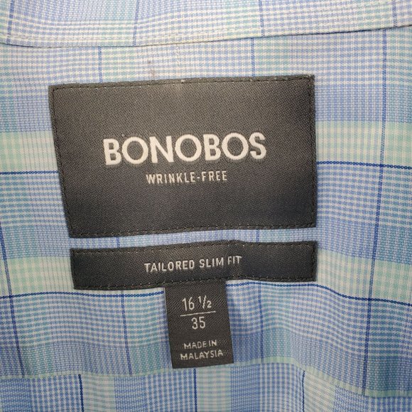 Bonobos Tailored Slim Fit Wrinkle Free Blue Plaid Button Down Shirt 16.5 - Picture 2 of 10